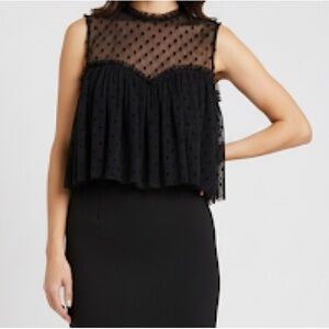 Zara Trafaluc Black Swiss Dot Mesh Tiered Sleeveless Top XS Sheer Romantic